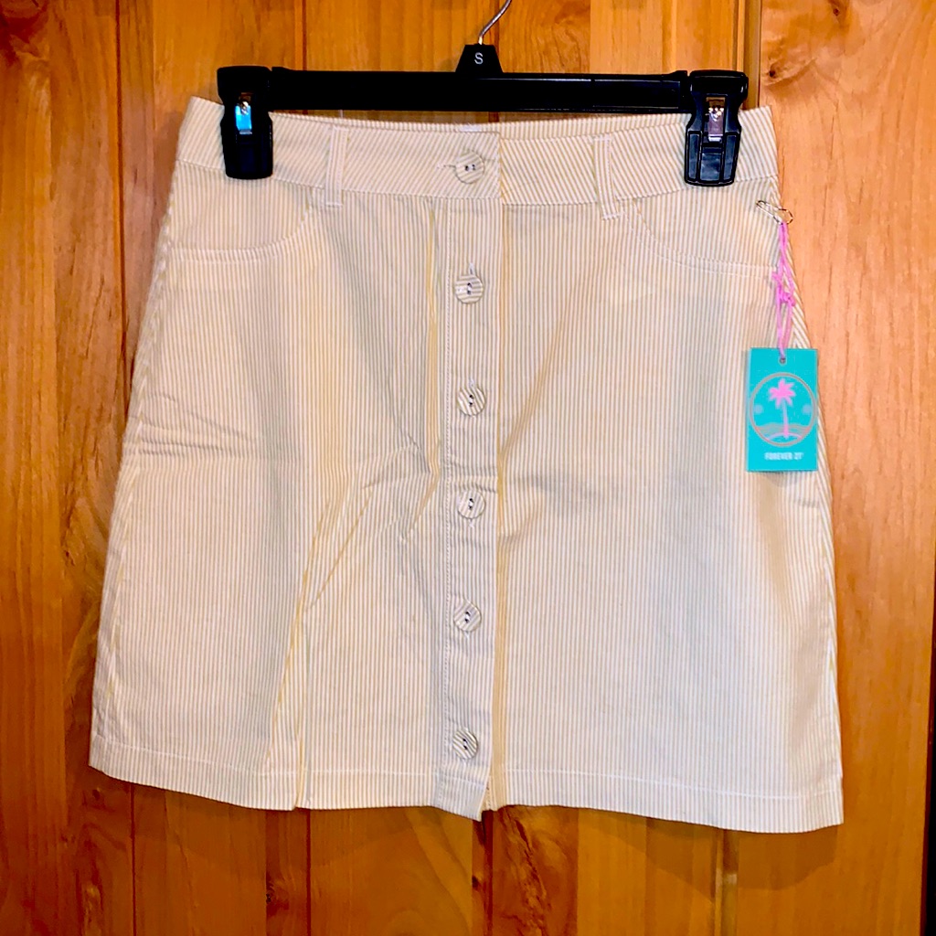 Forever 21 Citron/Cream Pinstripe Short Skirt